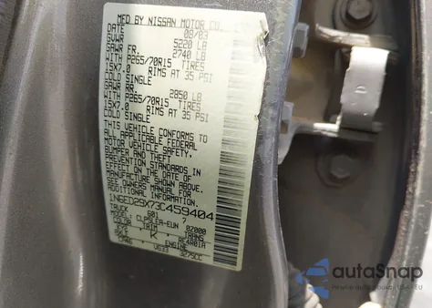 2003 Nissan Frontier Xe-V6 from USA, damaged, VIN 1N6ED29X73C459404